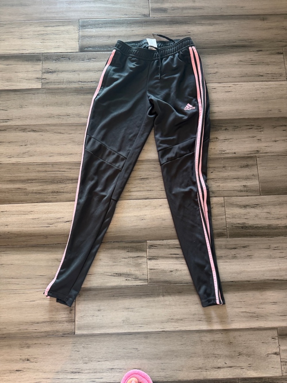 adidas Black Joggers with Pink Side Stripes